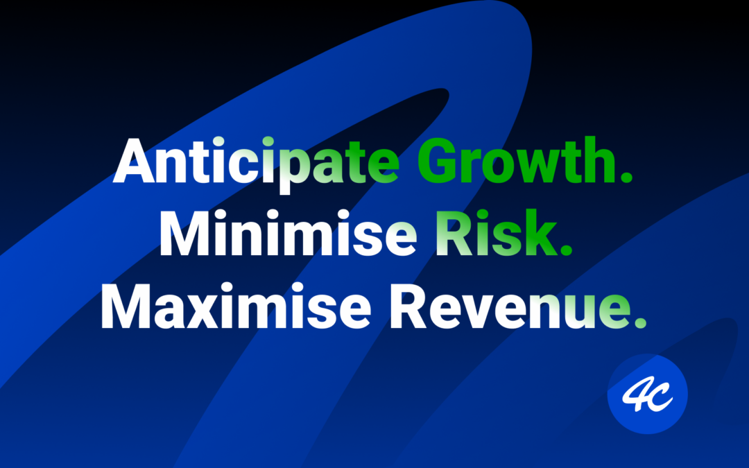 4C Group quote: "Anticipate Growth. Minimise Risk. Maximise Revenue." regarding AI in revenue forecasting.